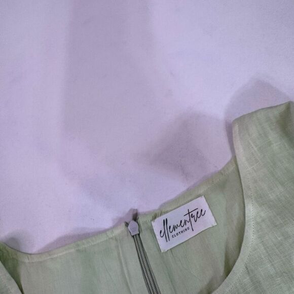 Elementree Midi Dress Womens Large Green LInen 3/4 Sleeve Comfort Shift Tunic - Picture 5 of 10